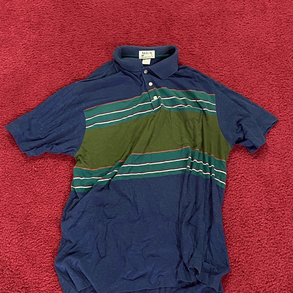 Arrow Navy Polo with Olive and White Stripes
